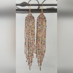 Handmade Czech Glass Bead Shoulder Duster Statement Fringe Earrings